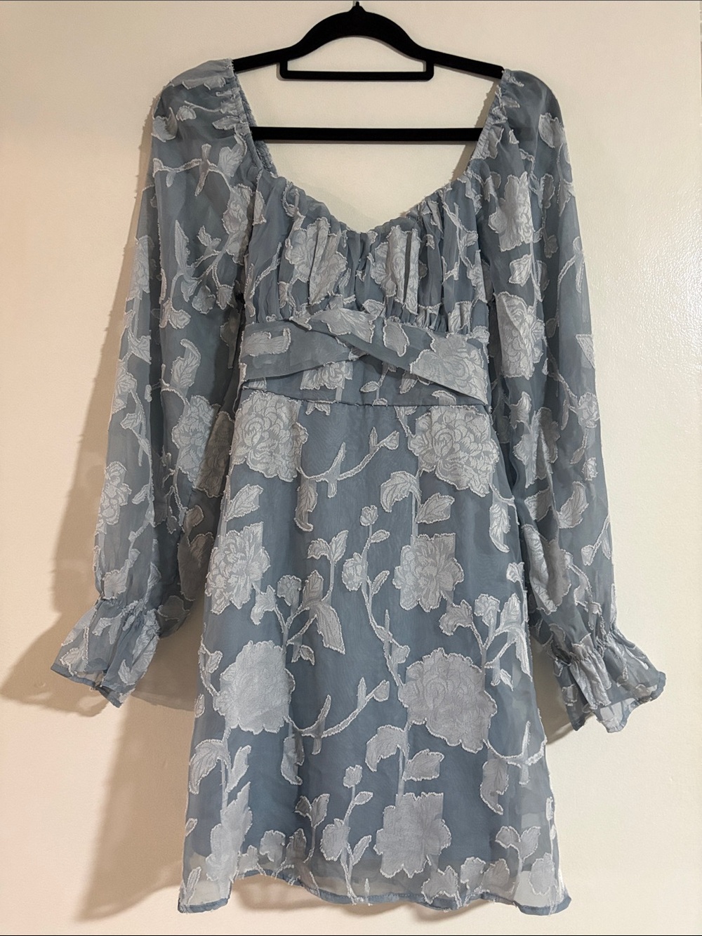 Soft Blue Floral Lace Mini Dress